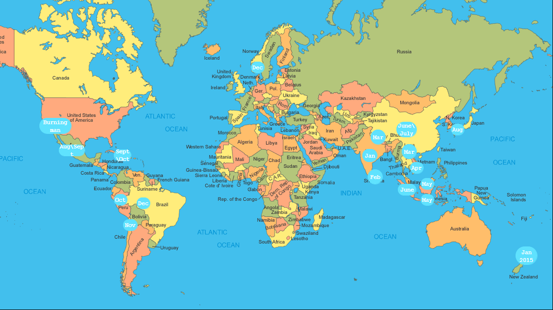 map of the world with months