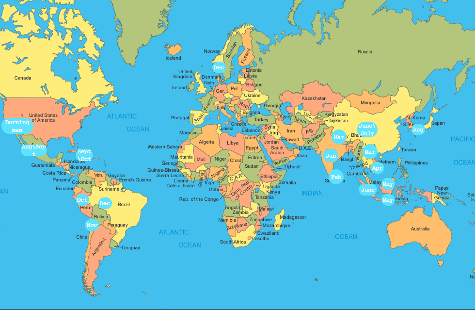 map of the world with months